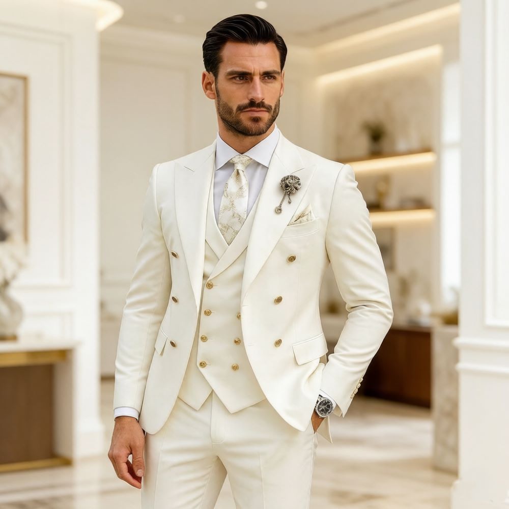 Men Formal Wear Modern - Erkek Fildişi Düğün Takımı Slim Fit