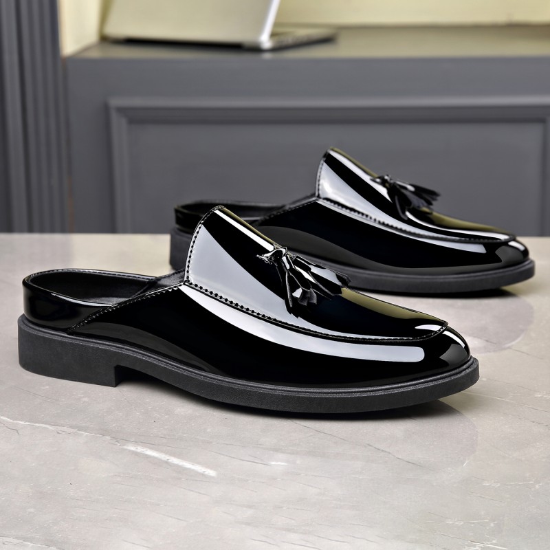 Formal Men Daily Wear Footwear - Erkek Siyah, Parlak Deri, Püsküllü, Bağcıksız,