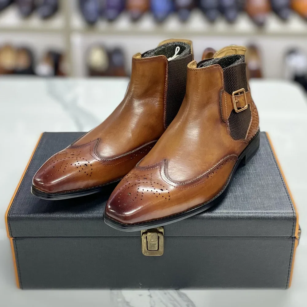 Men Formal Wear With Boots - Erkek Gerçek İnek Deri Ayak Bileği