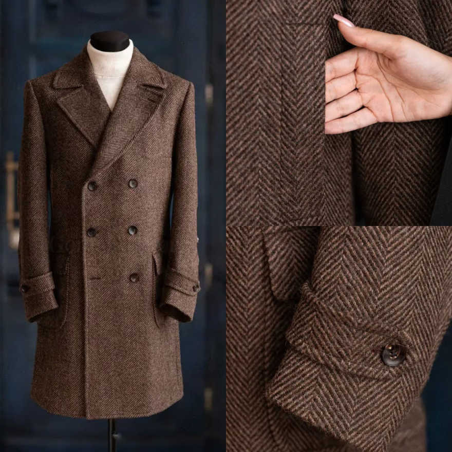 Men Formal Wear Modern - Modern Erkek Balıksırtı Desenli Palto 1
