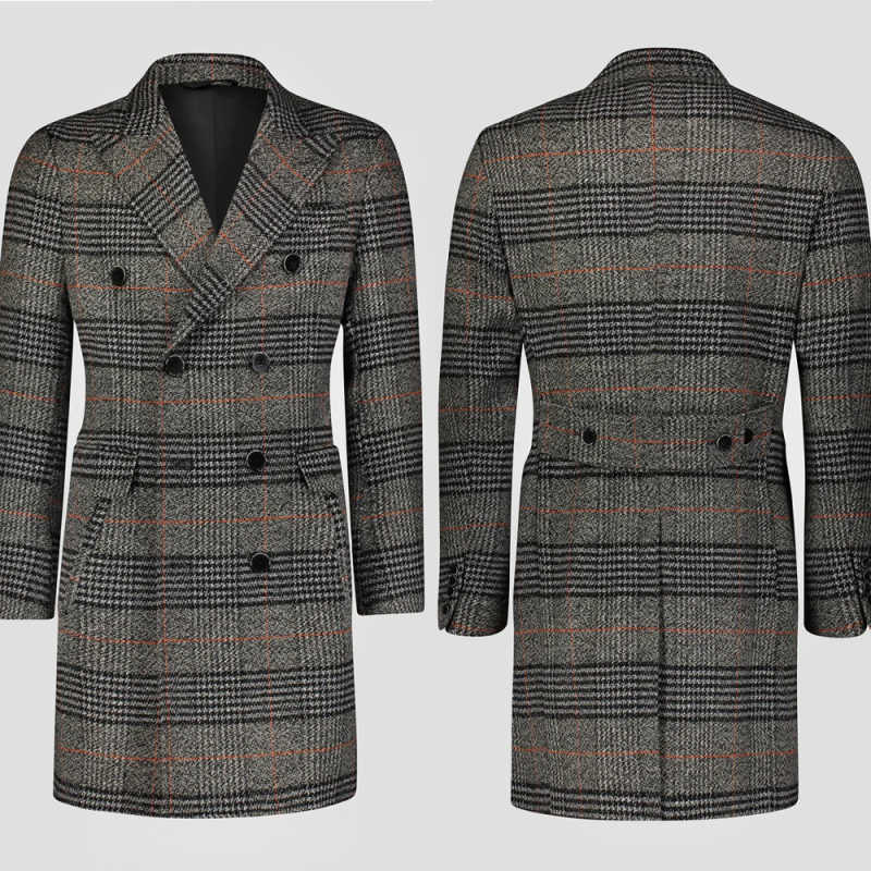 Men Formal Wear Modern - Modern Izgara Desenli Yünlü Karışımlı Erkek